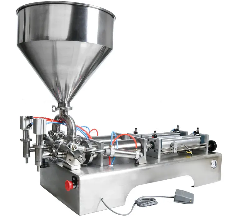 Two-head volumetric liquid filling machine prepared for product and container trials